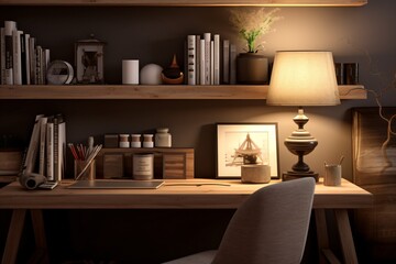 A modern and luxurious study table in the room along the wall