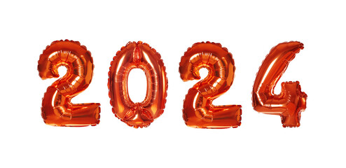 Happy New 2024 Year. Bright number shaped balloons isolated on white