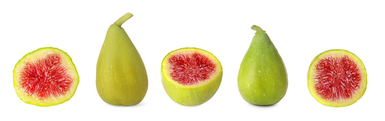 Fresh ripe green figs isolated on white, set