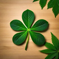 Shamrock clover with cannabis leaves in corner