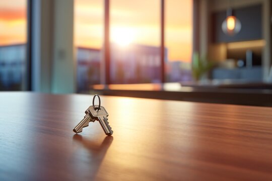 Home keys of a newly constructed vacant home on a table