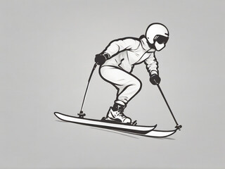 skiing in the mountains, Doodle sketch of skier, simple draw. lines cartoon hand drawn illustration , black and white minimalism. AI generated