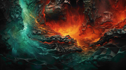 Cascading waterfalls of fiery red and jade green, creating an immersive and captivating liquid abstract background.