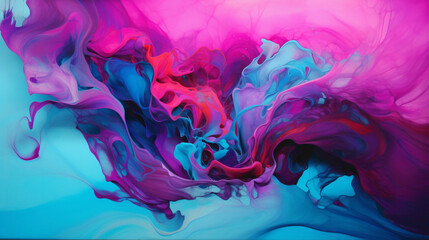 Cascading waves of turquoise and magenta collide, forming a liquid canvas that captures the essence of dynamic color flow.