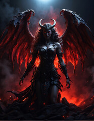 A female devil in hell. - obrazy, fototapety, plakaty