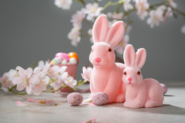 pink Ester bunny decor flowers holiday concept