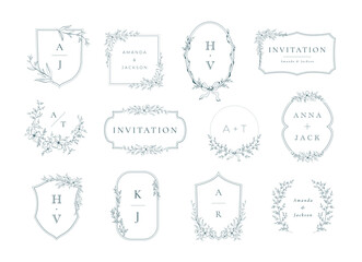 Elegant monogram wedding floral graphic logo design emblem