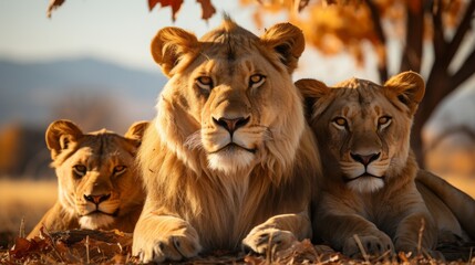 Pride of Lions Resting Under a Tree on the Savannah