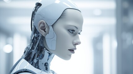 A futuristic cyborg with a blend of organic and robotic features