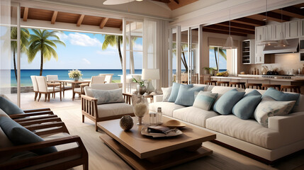 Luxury bedroom with ocean and pool views	 - obrazy, fototapety, plakaty