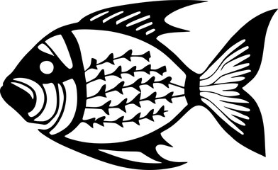 black graphic drawing stylized fish on a white background, logotype, design © Yuliia