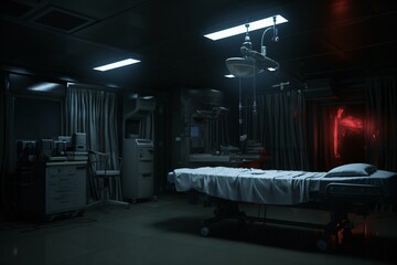 A dark operating room in a hospital - scary and haunted scene settings - obrazy, fototapety, plakaty
