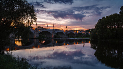 River Loire and Wilson bridge in the evening, Tours, France