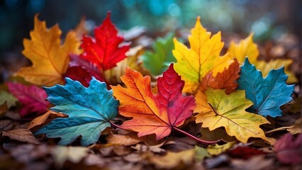 Fototapeta premium winter leaves with colorful background 