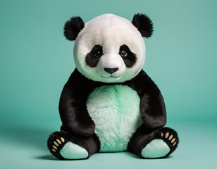 Adorable Plush Panda Toy Sitting Against Teal Background Perfect for Children's Themes and Nursery Decor