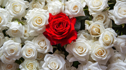 one red rose among white roses