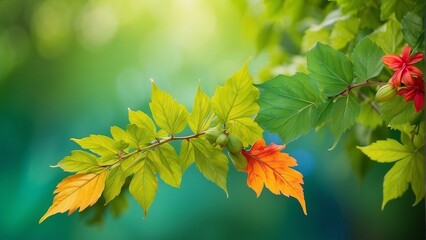 summer green leaves with colorful background  