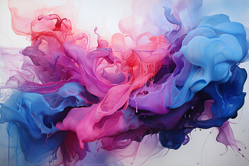 Playful splashes of neon pink and electric blue dancing across an oily canvas, creating a lively and energetic visual spectacle. - obrazy, fototapety, plakaty