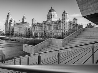 Liverpool waterfront in monochrome - 701459126