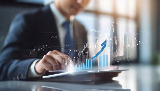 Financial technology and business analytics concept analysis of a financial graph growth chart. generative ai