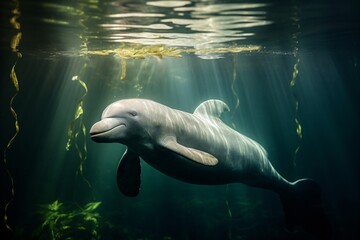 Fototapeta premium Closeup of a dolphin swimming in the ocean