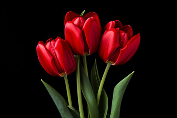 Naklejka premium photography of some red tulip flowers on a background, in the style of playful compositions created with Generative Ai