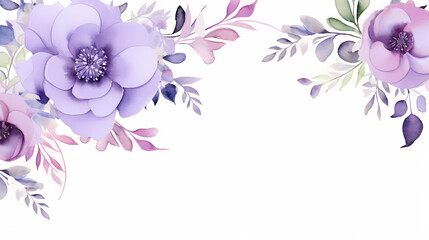 Floral frame with watercolor flowers, decorative flower background pattern, watercolor floral border background