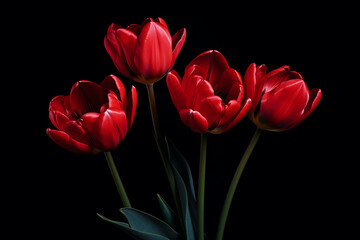 photography of some red tulip flowers on a background, in the style of playful compositions created with Generative Ai