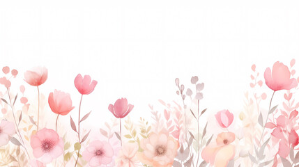 Fototapeta premium Floral frame with watercolor flowers, decorative flower background pattern, watercolor floral border background