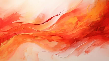 Fotobehang Burst of vibrant red and orange hues dancing in a liquid symphony, creating a mesmerizing abstract background. © HASHMAT