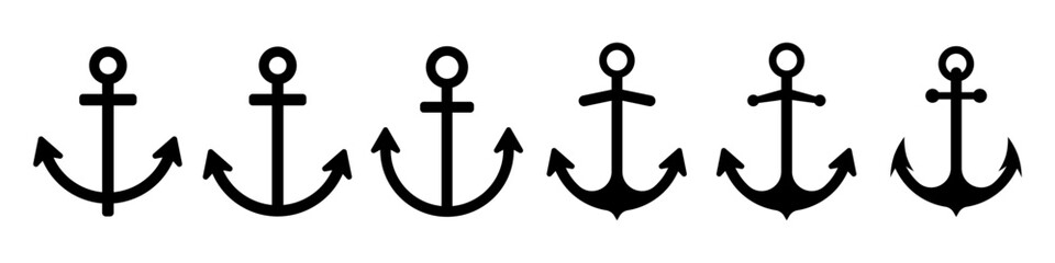 Anchors icons set on isolated background. Anchor in sea. Nautical symbol. Simple anchor collection flat style. Vector EPS 10 © thebeststocker