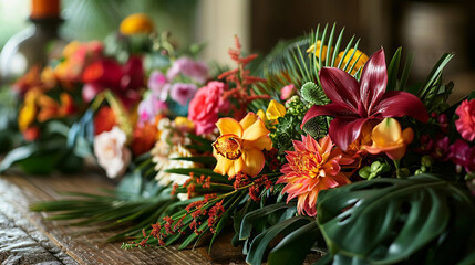 Palm Sunday Floral Display:  A vibrant floral arrangement incorporating palm fronds, adding a touch of elegance to Palm Sunday decorations