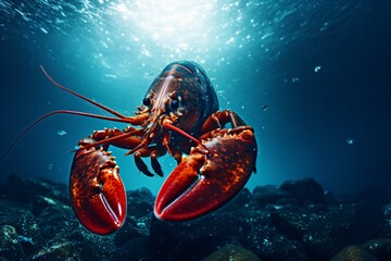 Closeup of a lobster or crayfish underwater - obrazy, fototapety, plakaty