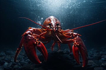 Closeup of a lobster or crayfish underwater