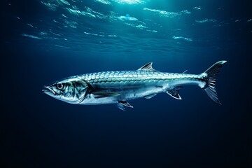 A mackerel silver color fish swimming in the ocean