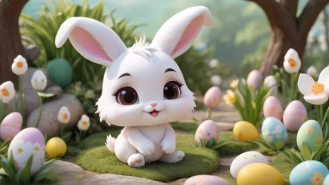 Cute easter bunny with eggs