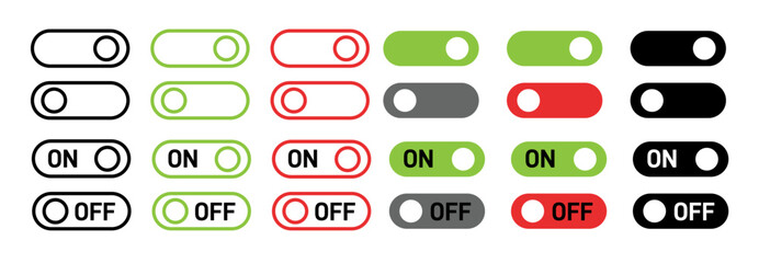 on off toggle buttons vector symbol set in green and red colors