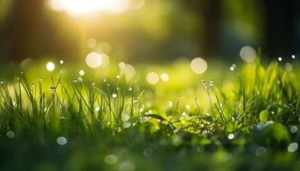 Deurstickers Grass bathed in sunlight heralds the arrival of spring. © Arma Design