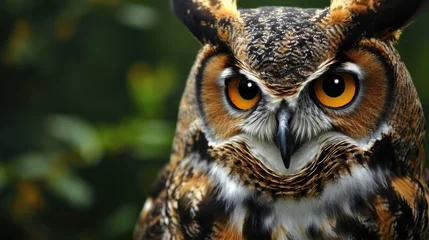 Fotobehang A closeup portrait of a great horned owl in its natural environment. © Daniel L