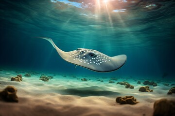 Stingray fish closeup underwater in the ocean - obrazy, fototapety, plakaty