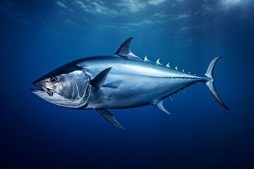 Obraz premium Closeup of a sword fish underwater in blue ocean