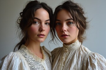 picture of twins people close up portrait - obrazy, fototapety, plakaty