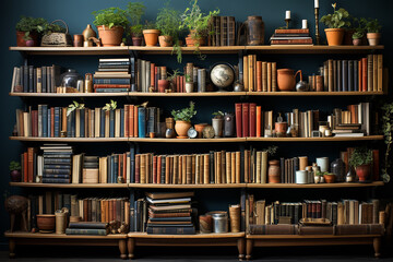 Generative AI - Many shelves in modern style  full of books