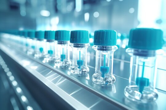 Medicine vials in a medical factory