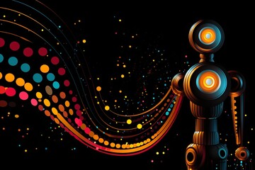 Colorful graphic illustration of a robot isolated on a black background