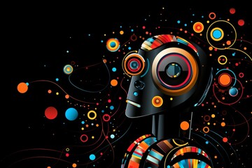 Colorful graphic illustration of a robot isolated on a black background