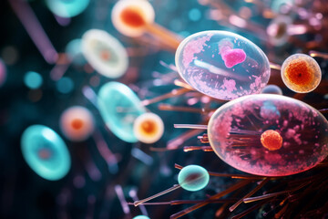 Bacteria of different shapes, rod shaped bacteria and cocci, human microbiome. Generative AI