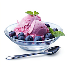 Image of yummy blueberry ice cream scoop on plate with transparent background created with Generative Ai printed on Printed Glass Radiator Covers