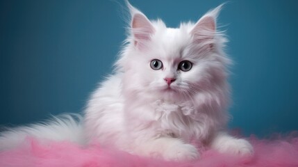 Fototapeta na wymiar A fluffy kitten with pastel tones on a solid background, emphasizing its big, bright eyes generative ai