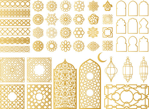 Arabic Oriental Vector Elements. Arabian Ornament. Digital Clipart. Traditional Pattern